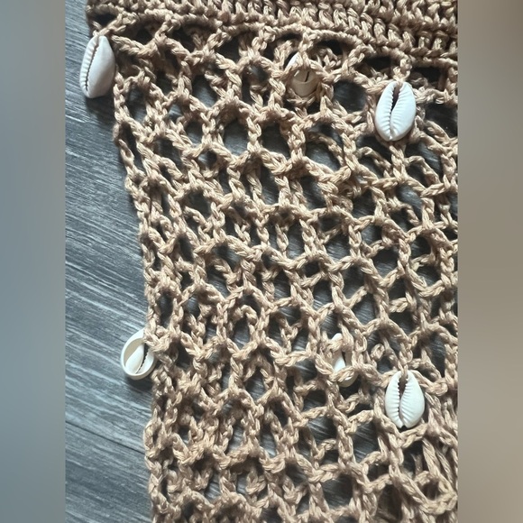 SHEIN Puka Shell Tan Crochet Bikini w Matching Drawstring Sarong Skirt. Size M L - Picture 15 of 16